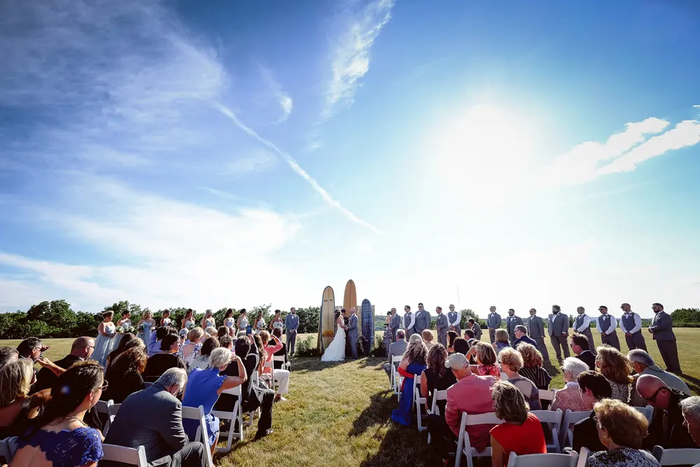 Outdoor ceremony under blue sky