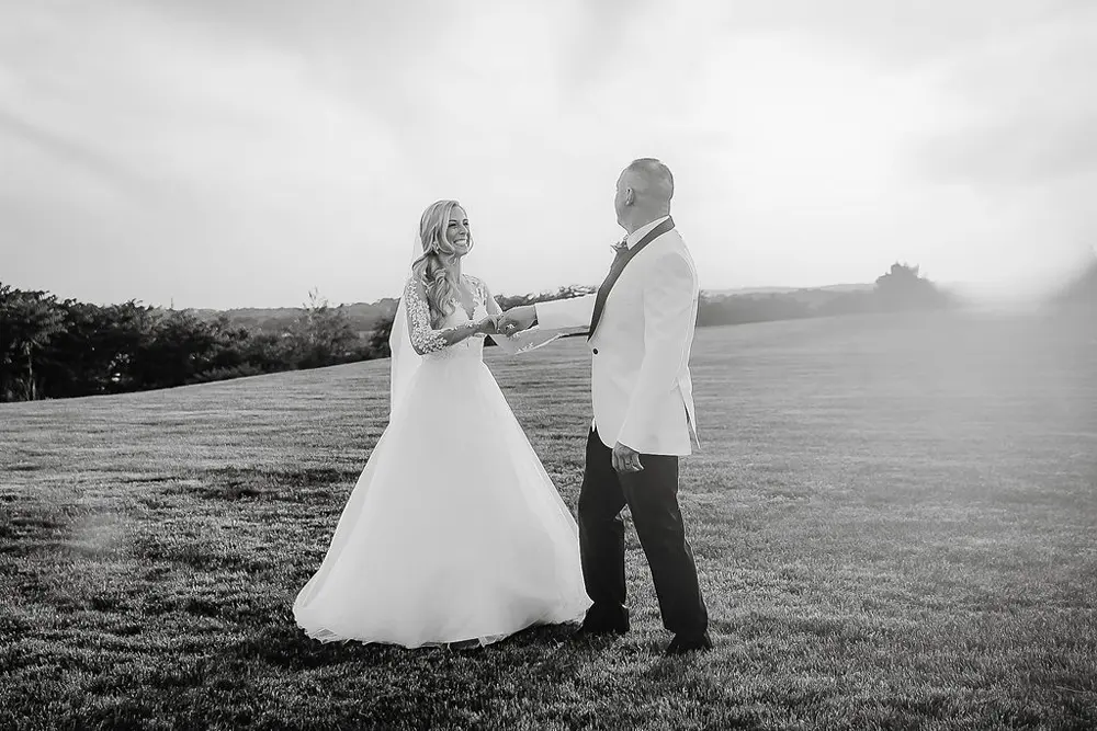 Couple in the field, black and white